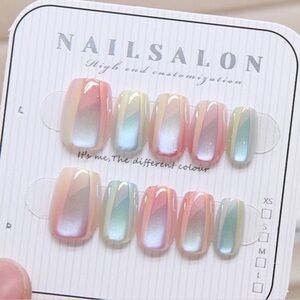 Colorful Cats Eye Press-On Nails
